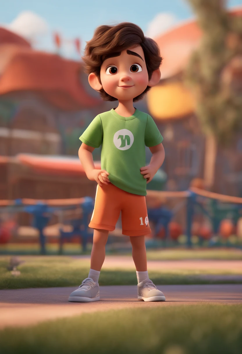 (Pixar 1.23 style) 1 boy ((upper body front, bust shot)), solo, cute kid, brunette, pretty tracksuit, boy, korean child, playground, ((masterpiece, highest quality)), (composite lighting)