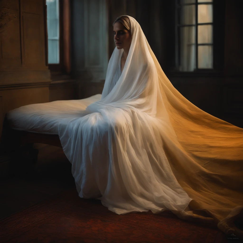 Ghost,wearingasheet,sittingatadesk