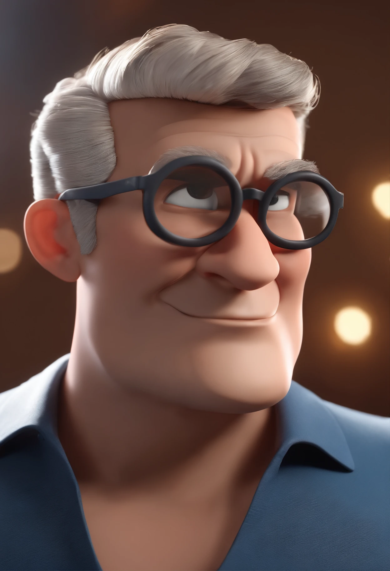 Cartoon character of a man wearing black glasses and a blue shirt, um personagem animado, Caractere estilizado, animation style rendering, 3D estilizado, Arnold Maya render, 3 d render stylized, toon render keyshot, Personagem 3D, Personagem 3D, 3d rendering stylized, 3 d character render, personagem de desenho animado, Personagem de close up, Pose de personagem, (Estilo Pixar) (master part:1.2) (Bokeh) (best quality) (pele detalhada) (textura detalhada) (8k) (argila) (Cinematic lighting) (foco nítido,Senta e vaza a parte superior do corpo