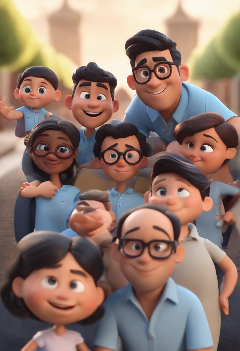 Cartoon character of a man wearing black glasses and a blue shirt, um personagem animado, Caractere estilizado, animation style rendering, 3D estilizado, Arnold Maya render, 3 d render stylized, toon render keyshot, Personagem 3D, Personagem 3D, 3d rendering stylized, 3 d character render, personagem de desenho animado, Personagem de close up, Pose de personagem, (Estilo Pixar) (master part:1.2) (Bokeh) (best quality) (pele detalhada) (textura detalhada) (8k) (argila) (Cinematic lighting) (foco nítido,Senta e vaza a parte superior do corpo
