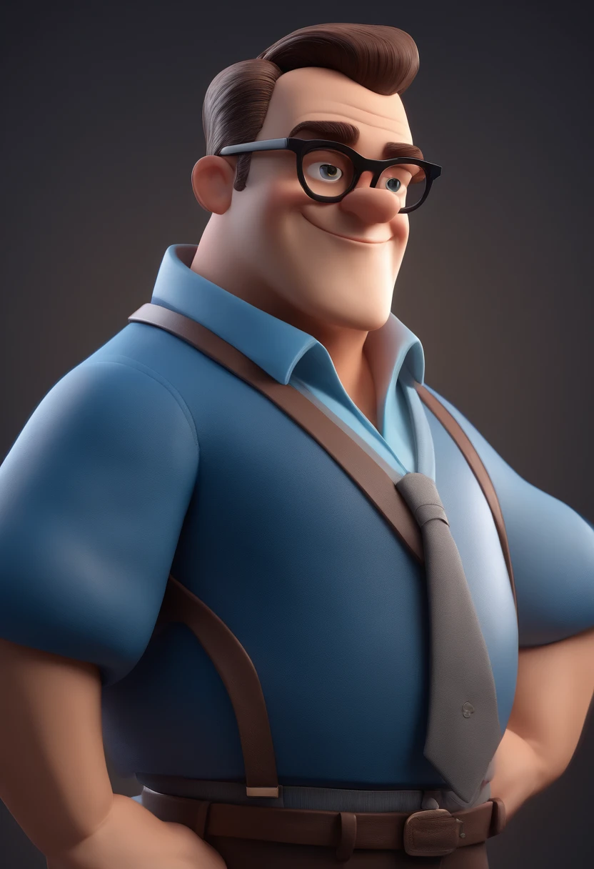 Cartoon character of a man with black glasses and a blue shirt, animation character, Caractere estilizado, animation style rendering, 3D estilizado, Arnold Maya render, 3 d render stylized, toon render keyshot, Personagem 3D, Personagem 3D, 3d rendering stylized, 3 d character render, personagem de desenho animado, Personagem de close up, Pose de personagem, (Estilo Pixar) (master part:1.2) (Bokeh) (best quality) (pele detalhada) (textura detalhada) (8k) (argila) (Cinematic lighting) (foco nítido