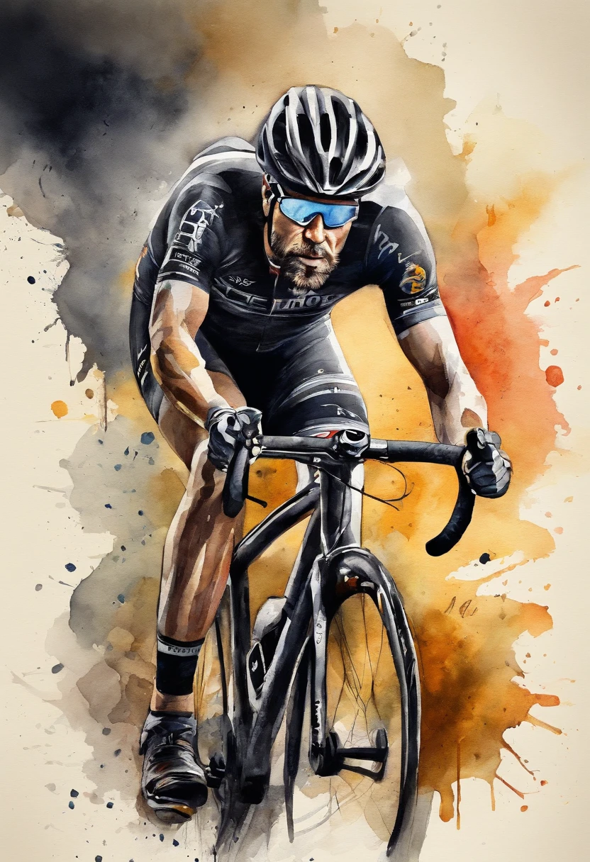 logo para ciclismo de montanha, montanha no fundo, lobo feroz na frente, metalico, dourado e preto,