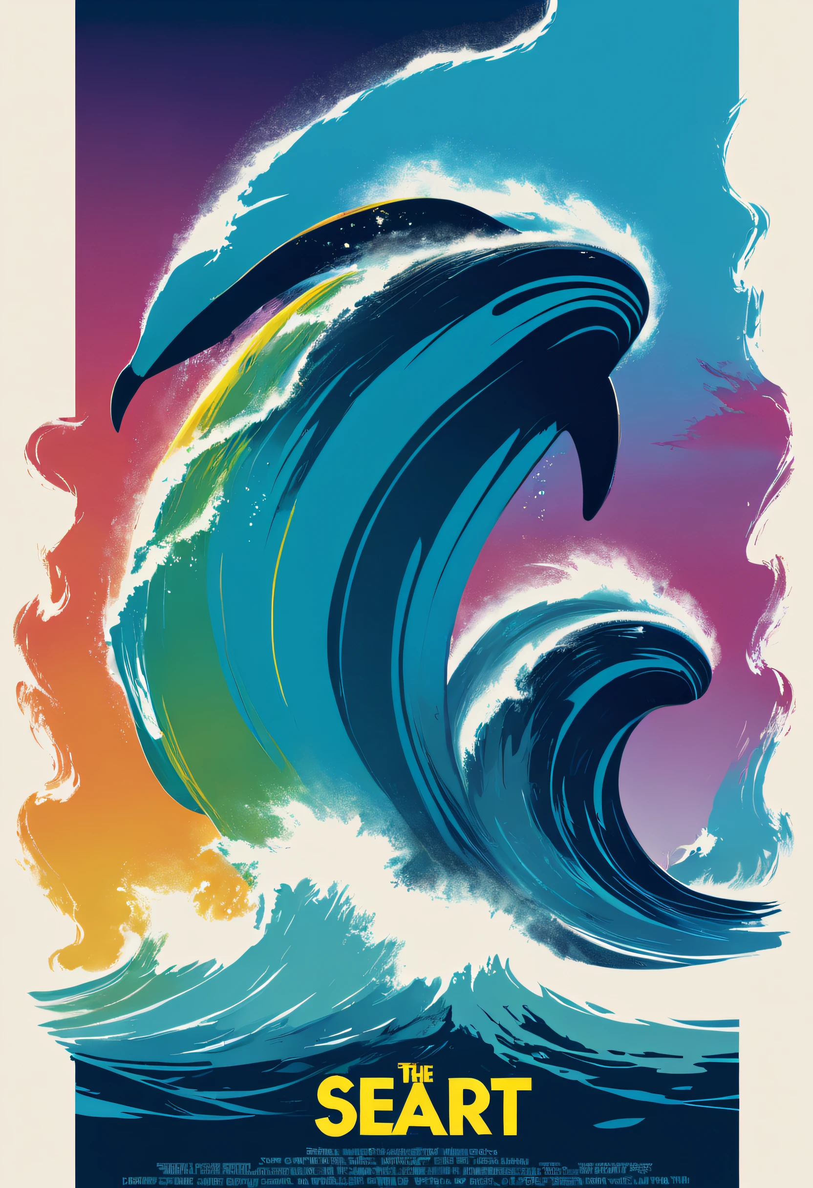 80s movie poster of "The SeaArt Movie",  with text "SEA ART", colourful, text as "SEA ART MOVIE", style_brush