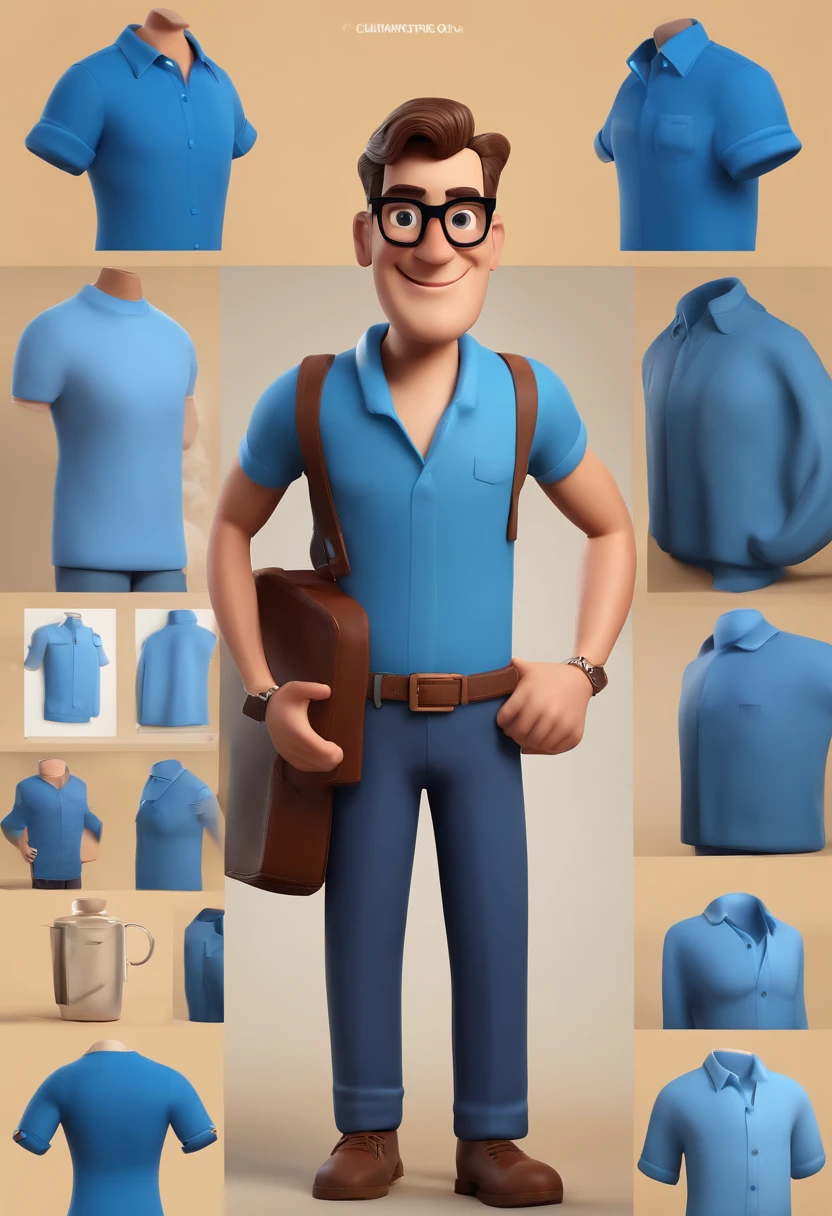 Cartoon character of a man with black glasses and a blue shirt, animation character, Caractere estilizado, animation style rendering, 3D estilizado, Arnold Maya render, 3 d render stylized, toon render keyshot, Personagem 3D, Personagem 3D, 3d rendering stylized, 3 d character render, personagem de desenho animado, Personagem de close up, Pose de personagem,  (Estilo Pixar) (master part:1.2) (Bokeh) (best quality) (pele detalhada) (textura detalhada) (8k) (argila) (Cinematic lighting) (foco nítido