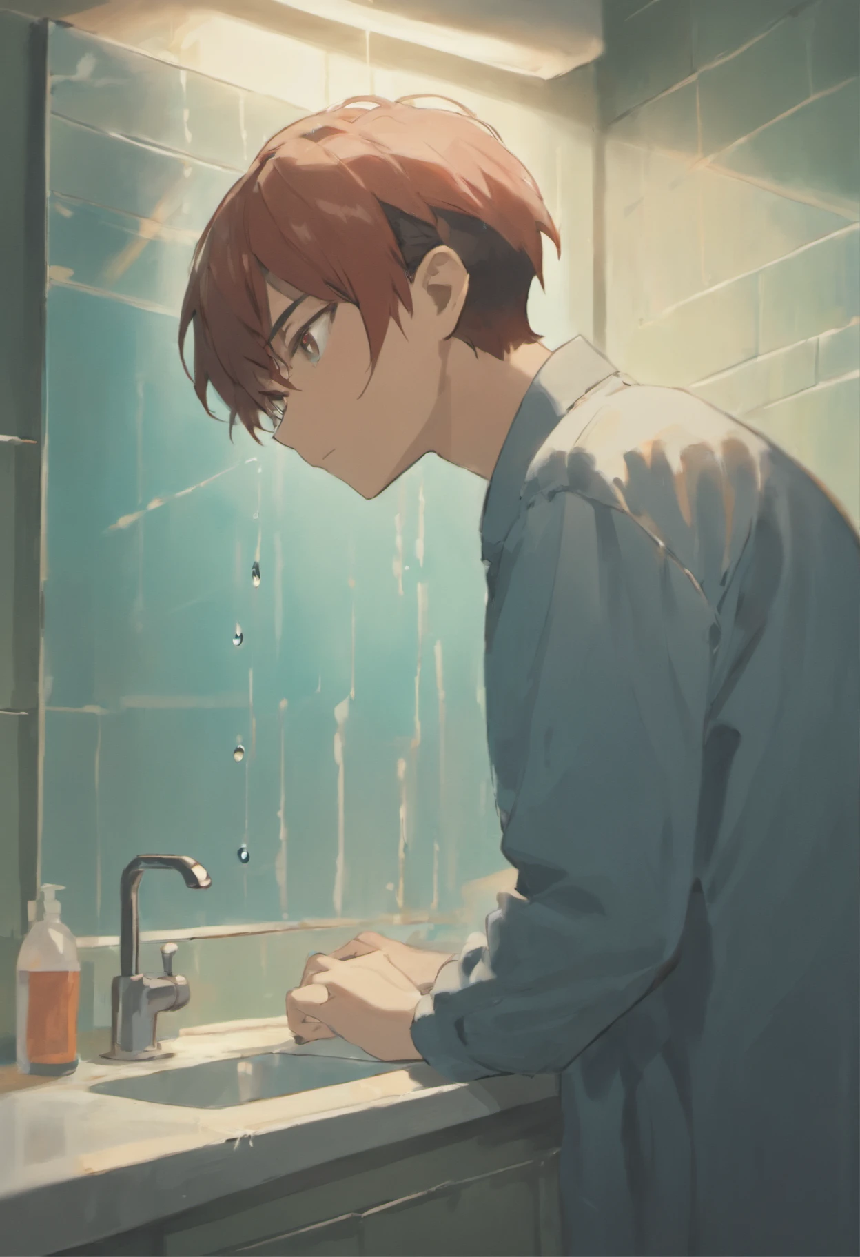 Bai Mo rested his hands on the sink and looked at himself in the mirror with astonishment., Washed his face of cold water many times, and clearly felt the droplets of cold water slipping from his face., No final, Aceitei a realidade.