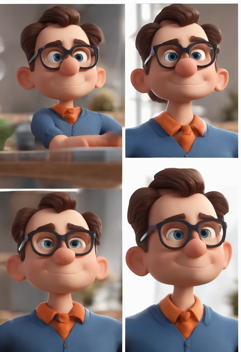 Cartoon character of a man with black glasses and a blue shirt, animation character, Caractere estilizado, animation style rendering, 3D estilizado, Arnold Maya render, 3 d render stylized, toon render keyshot, Personagem 3D, Personagem 3D, 3d rendering stylized, 3 d character render, personagem de desenho animado, Personagem de close up, Pose de personagem, (Estilo Pixar) (master part:1.2) (Bokeh) (best quality) (pele detalhada) (textura detalhada) (8k) (argila) (Cinematic lighting) (foco nítido