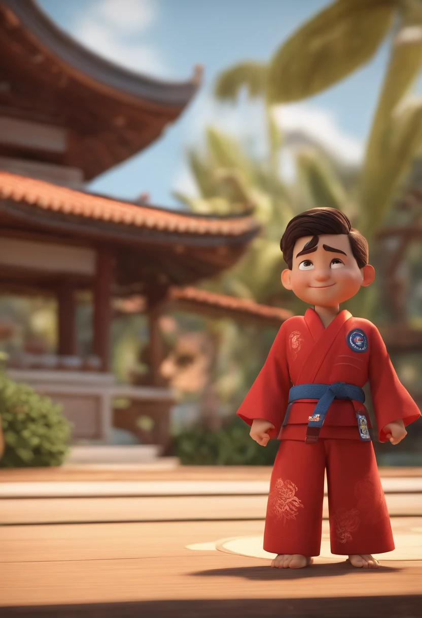 Personagem de desenho animado de um homem usando kimono de jiu jiu-jitsu um personagem animado, Caractere estilizado, On the White Stripe Tatami Animation Style Rendering, 3D estilizado, Arnold Maya render, 3 d render stylized, toon render keyshot, Personagem 3D, Personagem 3D, 3d rendering stylized, 3 d character render, personagem de desenho animado, Personagem de close up, Pose de personagem, (Estilo Pixar) (master part:1.2) (Bokeh) (best quality) (pele detalhada) (textura detalhada) (8k) (argila) (Cinematic lighting) (foco nítido,Senta e vaza a parte superior do corpo