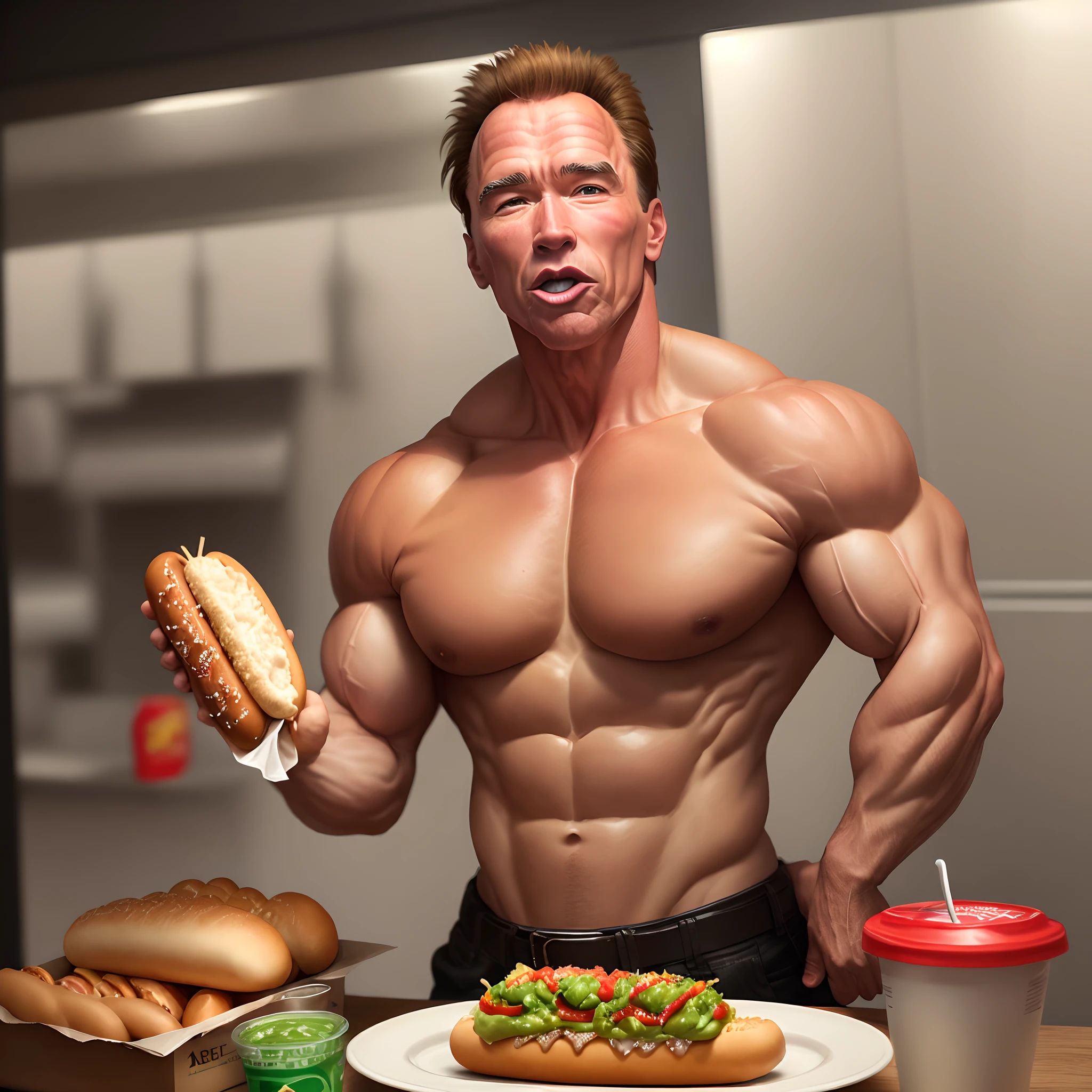 arnold Schwarzenegger eating hot dog