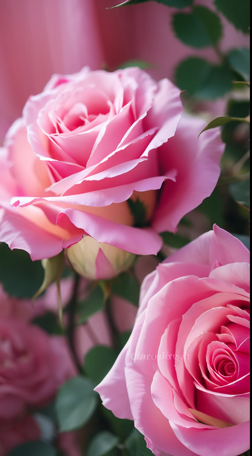 Pink roses grow on garden bushes, Pink Rose, roses in cinematic light, pink rosa, Rose Twinings, photo of a rose, Anna Nikonova, with soft pink colors, photo taken with canon 5d, soft light 4 k in pink, taken with a pentax k1000, Incredibly beautiful, Melanchonic Rose Soft Light