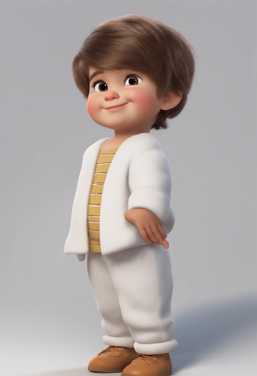 a happy cute  standing short hair, vestindo uma fantasia espacial, , fundo branco, barnet, toon, estilo pixar, 3d, desenhos animados, rosto detalhado, asymmetrical 16k