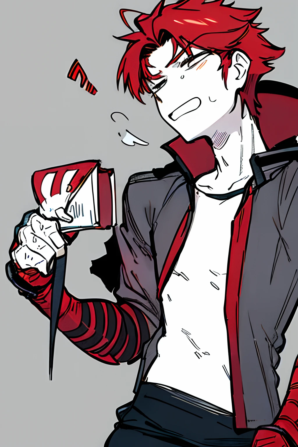 A -yeld mared haired, rebellious, impulsive, wanting to prove himself better than others with a look of superiority but not knowing how to deal with feelings. Medieval