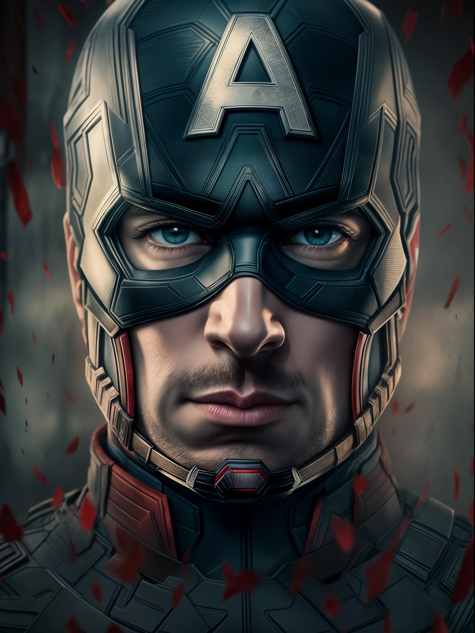 Captain America, movie poster, dark moody settings, best quality, masterpiece collection, 16K resolution, extremely detailed, text as the center object