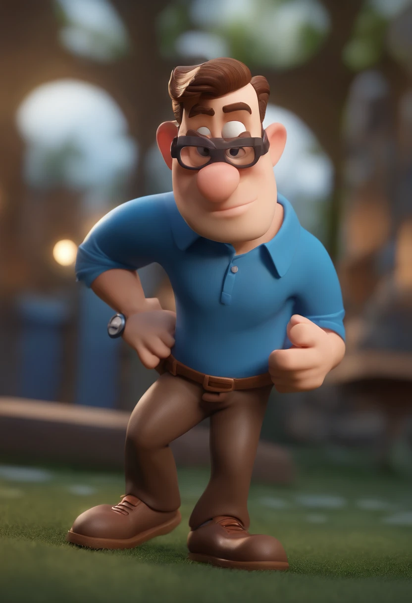 Cartoon character of a man wearing black glasses and a blue shirt, um personagem animado, Caractere estilizado, animation style rendering, 3D estilizado, Arnold Maya render, 3 d render stylized, toon render keyshot, Personagem 3D, Personagem 3D, 3d rendering stylized, 3 d character render, personagem de desenho animado, Personagem de close up, Pose de personagem, (Estilo Pixar) (master part:1.2) (Bokeh) (best quality) (pele detalhada) (textura detalhada) (8k) (argila) (Cinematic lighting) (foco nítido,Senta e vaza a parte superior do corpo