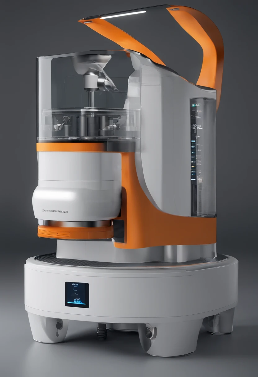 An intelligent automatic plant rubbing machine,There are instructions on it,There are smart interactive screens,Diverse shapes、The color scheme is diverse and vibrant,There are imports and exports,object concept art, industrial design concept, product design concept, industrial design blueprint, Product design, Concept illustration, Detailed scan", 3D modeling concept,Realistic style,Application scenarios