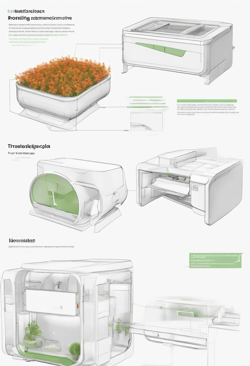 An intelligent automatic plant rubbing machine,There are instructions on it,There are smart interactive screens,Diverse shapes、The color scheme is diverse and vibrant,There are imports and exports,object concept art, industrial design concept, product design concept, industrial design blueprint, Product design, Concept illustration, Detailed scan", 3D modeling concept,Realistic style,Application scenarios
