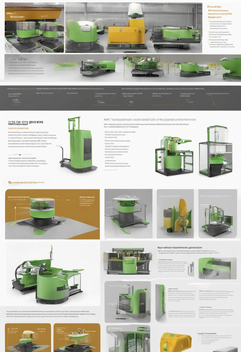 An intelligent automatic plant rubbing machine，There are instructions on it,There are smart interactive screens，Diverse shapes、The color scheme is diverse and vibrant，There are imports and exports，object concept art, industrial design concept, product design concept, industrial design blueprint,  Product design, Concept illustration, Detailed scan", 3D modeling concept，Realistic style，Application scenarios