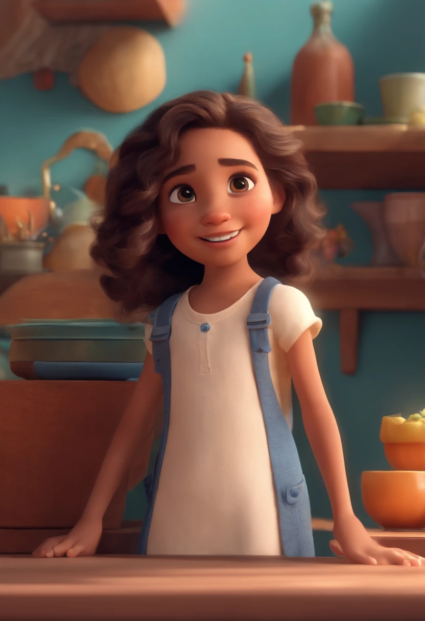 Image of a girl for a story in a YouTube video in Pixar format, He's the little allabester, He's the class leader, He's outgoing, Playful and gets up for a lot of things, cabelo curto