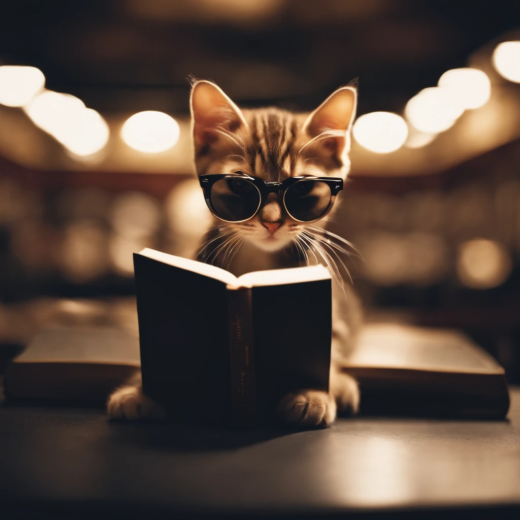 Perfect centering arrangement, Cute cat, Wear a jacket., Wear sunglasses, Wearing headphones, cheerfulness, Hold the book. Standing position., abstract beauty, centered, looking at the camera, facing camera, Approaching perfection, dynamic, high-detail, smooth, crisp focus, 10