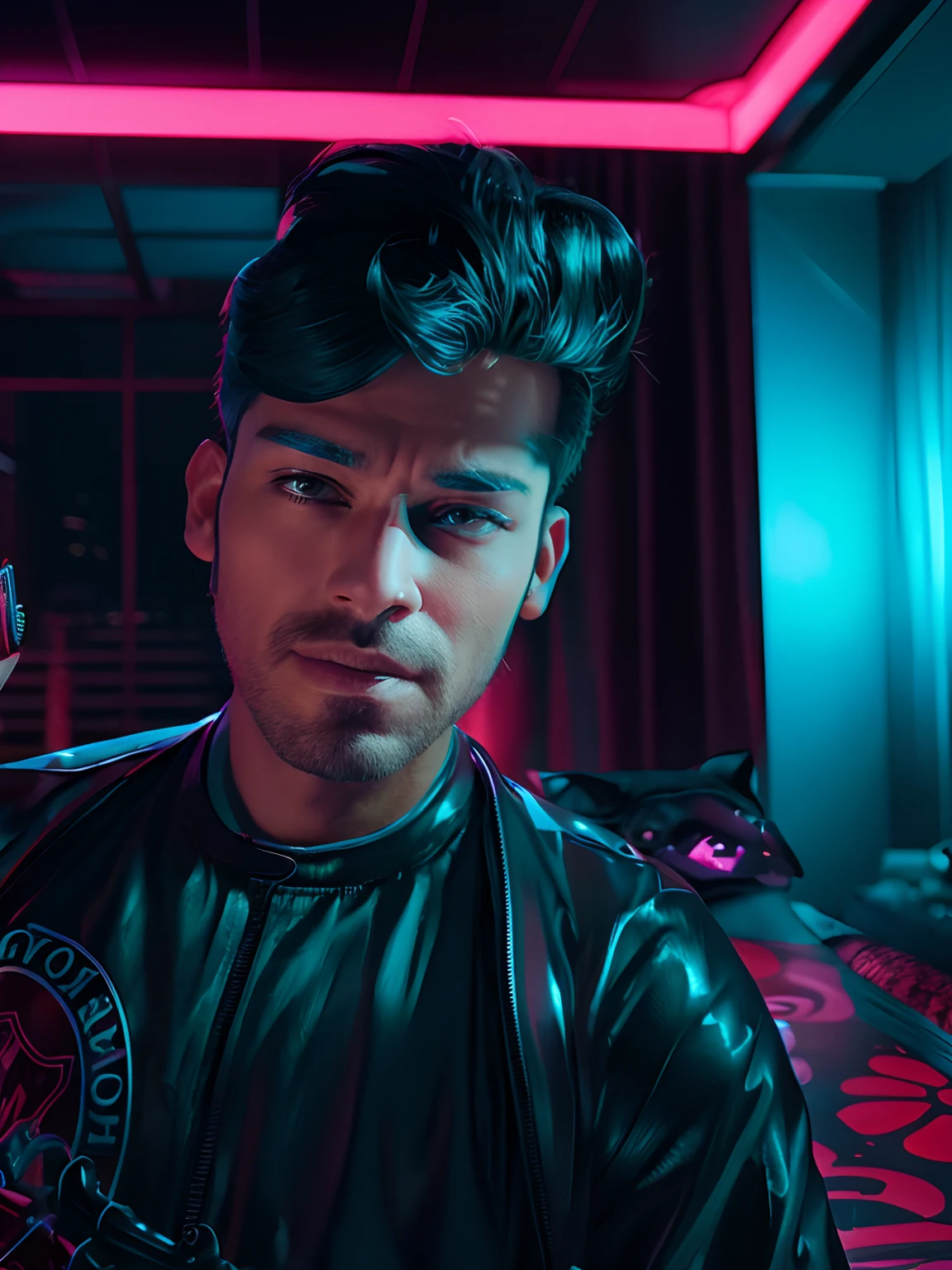 Ultra realistic, cyberpunk handsome boy with cat, 8k ,