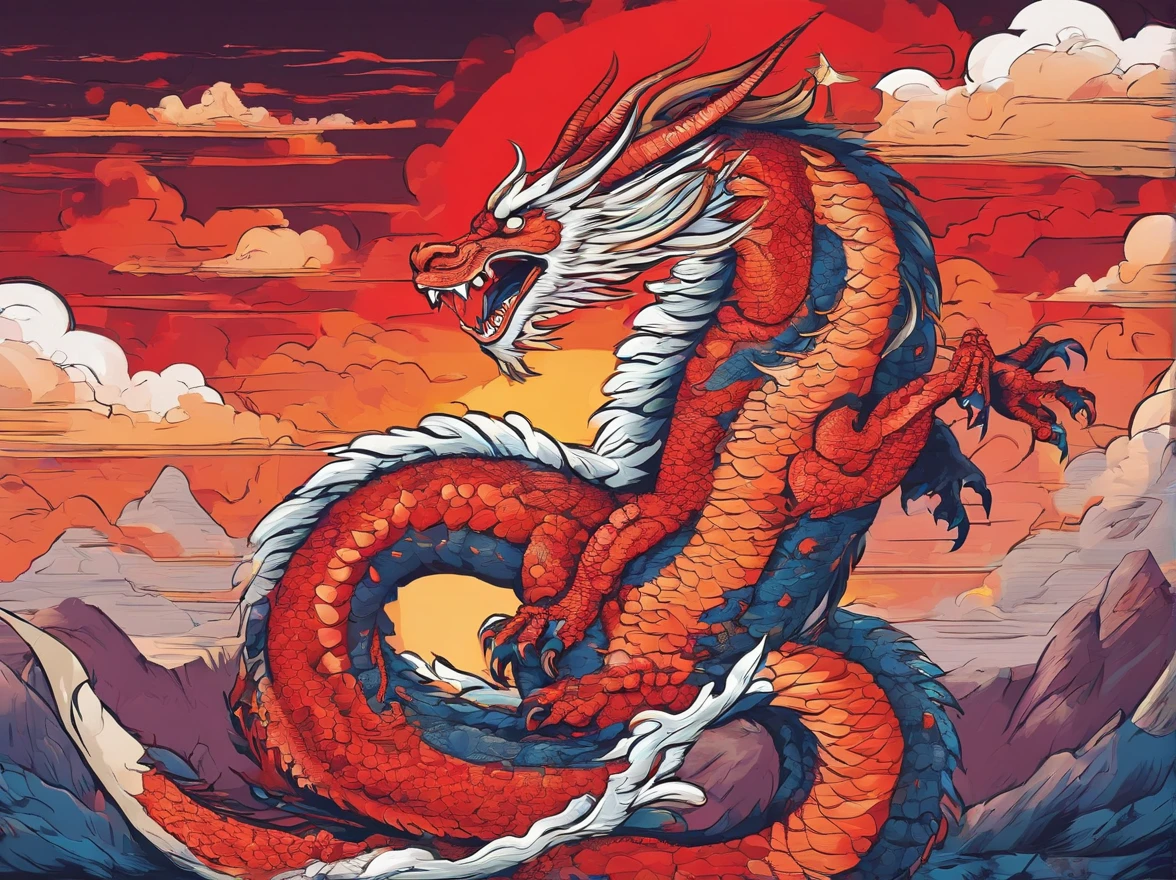 ((masterpiece, best quality, highres, UHD, perfect pixel, depth of field, 4k, RTX, HDR)), there is a picture of red cloud and white chinese dragon, stunning digital illustration, beautiful digital artwork, a beautiful artwork illustration, stunning gorgeous digital painting, soft digital painting, ( while dragon:1.3), (red cloud:1.2),(high detailed: 1.2)