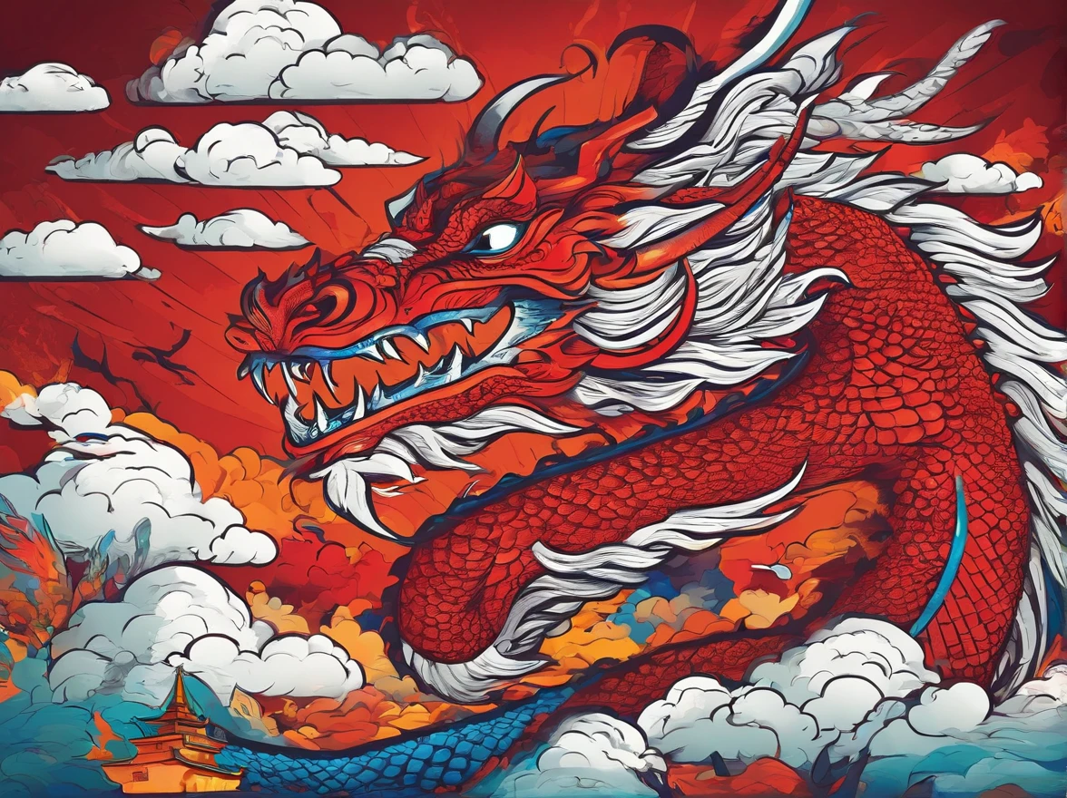 ((masterpiece, best quality, highres, UHD, perfect pixel, depth of field, 4k, RTX, HDR)), there is a picture of red cloud and white chinese dragon, stunning digital illustration, beautiful digital artwork, a beautiful artwork illustration, stunning gorgeous digital painting, soft digital painting, ( while dragon:1.3), (red cloud:1.2),(high detailed: 1.2)