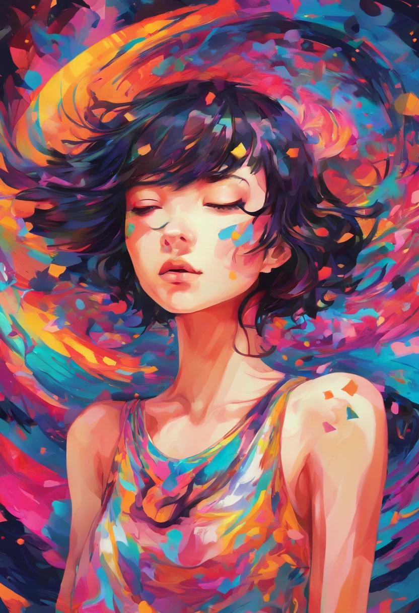 ((top-quality, 8K)), (Realistic), (Face Focus: 1.1), (white and black: 1.3), Kawaii Girl, short-hair, 
Hair fluttering in the wind, Facing to the side, Look up at your face, Eyes closed, (Sleeveless: 1.1)、Skirt, D Cup Breasts,
