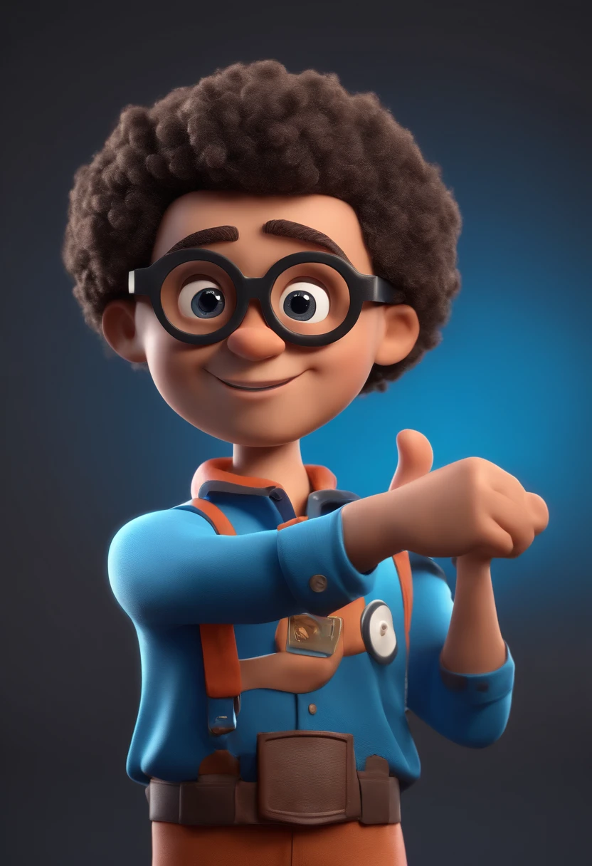 Cartoon character of a man with black glasses and a blue shirt, animation character, Caractere estilizado, animation style rendering, 3D estilizado, Arnold Maya render, 3 d render stylized, toon render keyshot, Personagem 3D, Personagem 3D, 3d rendering stylized, 3 d character render, personagem de desenho animado, Personagem de close up, Pose de personagem,  (Estilo Pixar) (master part:1.2) (Bokeh) (best quality) (pele detalhada) (textura detalhada) (8k) (argila) (Cinematic lighting) (foco nítido