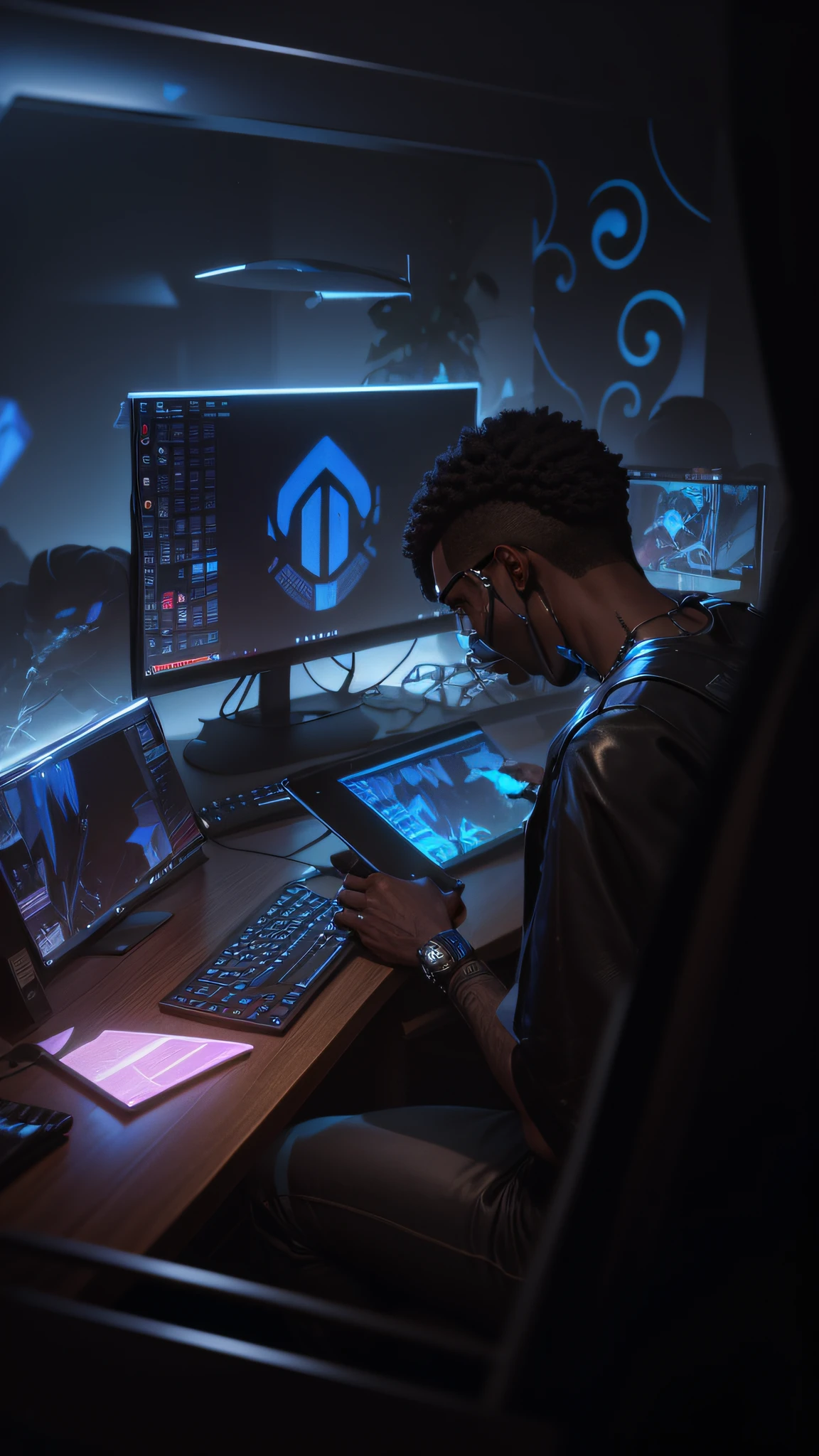 dark skin man (hyperrealism:1.1),(detail:1.2)8k,Cyberpunk,8k, ultra realist,