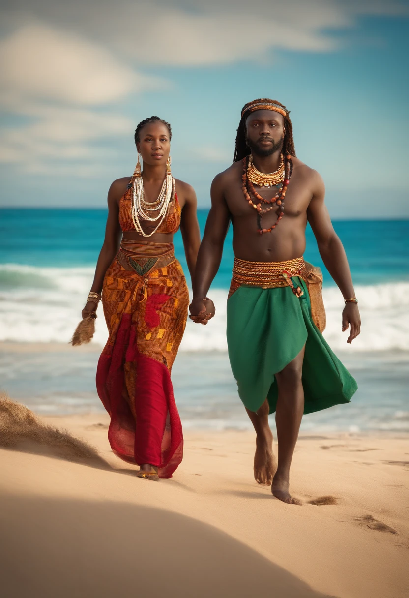 3d poster inspired by pixar they are walking on the beach together in their colorful outfits, loin cloth, he have a long dreadlock,wearing an african dress, african, in africa, wearing loincloth, loincloth, mami wata, beautiful man, slide show, african man, beautiful people, traditional clothing, in an african river, couple, wearing traditional garb, african domme mistress, tribal clothing, traditional clothes