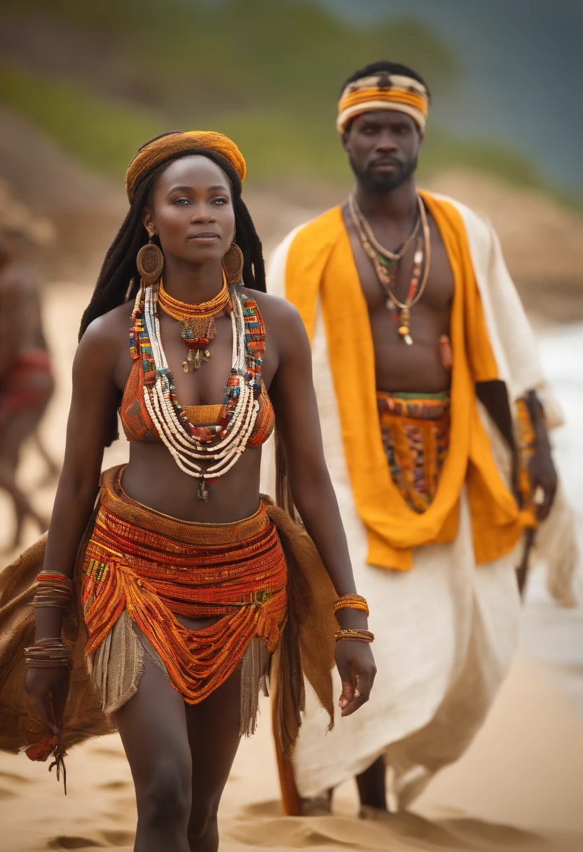 3d poster inspired by pixar they are walking on the beach together in their colorful outfits, loin cloth, he have a long dreadlock,wearing an african dress, african, in africa, wearing loincloth, loincloth, mami wata, beautiful man, slide show, african man, beautiful people, traditional clothing, in an african river, couple, wearing traditional garb, african domme mistress, tribal clothing, traditional clothes