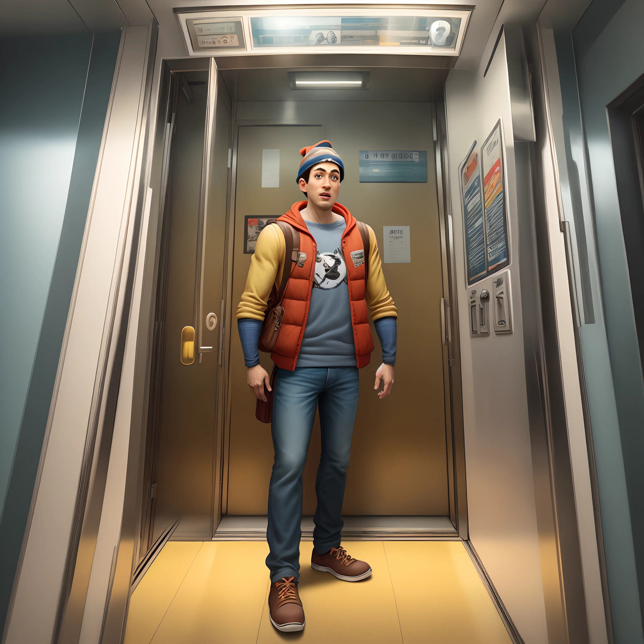 Pixar homem sozinho no elevador