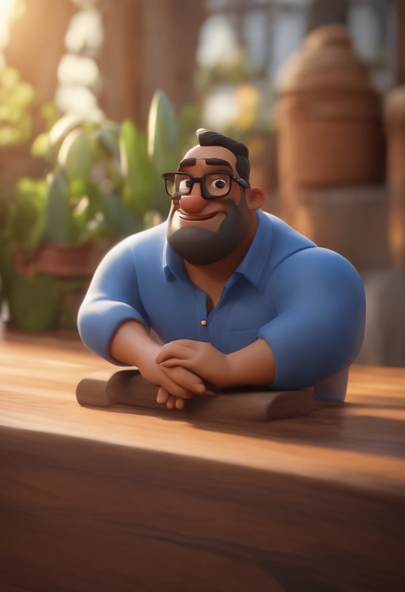 Cartoon character of a man wearing black glasses and a blue shirt, um personagem animado, Caractere estilizado, animation style rendering, 3D estilizado, Arnold Maya render, 3 d render stylized, toon render keyshot, Personagem 3D, Personagem 3D, 3d rendering stylized, 3 d character render, personagem de desenho animado, Personagem de close up, Pose de personagem, (Estilo Pixar) (master part:1.2) (Bokeh) (best quality) (pele detalhada) (textura detalhada) (8k) (argila) (Cinematic lighting) (foco nítido，Senta e vaza a parte superior do corpo