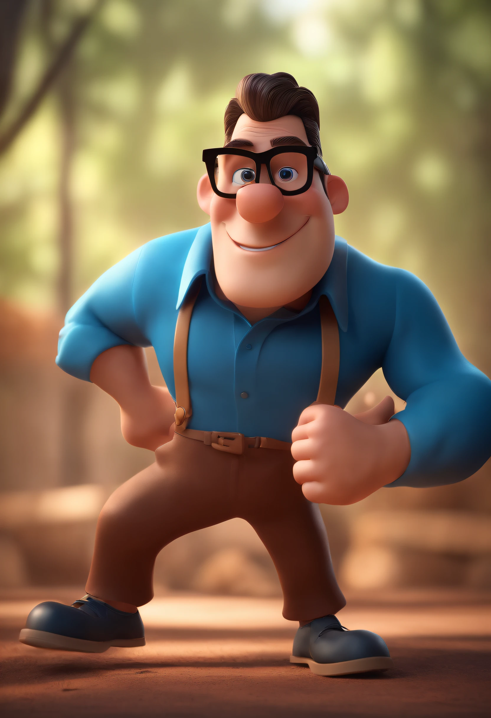 Cartoon character of a man with black glasses and a blue shirt, animation character, Caractere estilizado, animation style rendering, 3D estilizado, Arnold Maya render, 3 d render stylized, toon render keyshot, Personagem 3D, Personagem 3D, 3d rendering stylized, 3 d character render, personagem de desenho animado, Personagem de close up, Pose de personagem,  (Estilo Pixar) (master part:1.2) (Bokeh) (best quality) (pele detalhada) (textura detalhada) (8k) (argila) (Cinematic lighting) (foco nítido