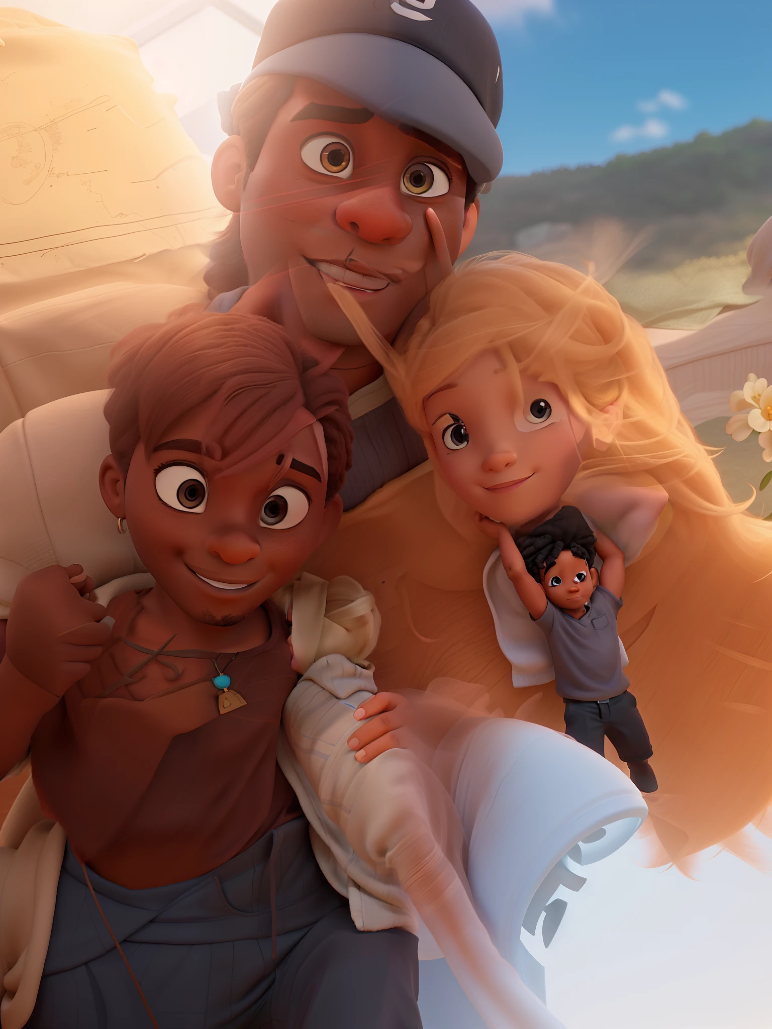 Black Man And A White Woman With A Child Of How To Arms Up Create this photo on Disney Pixar template