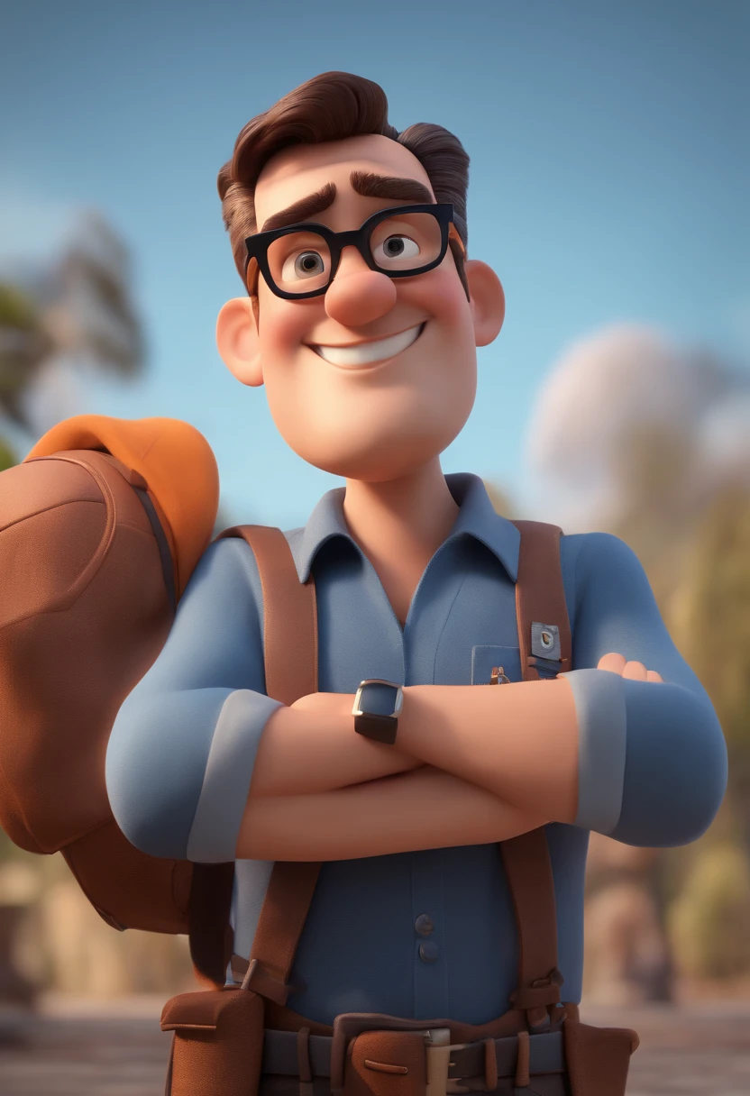 Cartoon character of a man with black glasses and a blue shirt, animation character, Caractere estilizado, animation style rendering, 3D estilizado, Arnold Maya render, 3 d render stylized, toon render keyshot, Personagem 3D, Personagem 3D, 3d rendering stylized, 3 d character render, personagem de desenho animado, Personagem de close up, Pose de personagem, (Estilo Pixar) (master part:1.2) (Bokeh) (best quality) (pele detalhada) (textura detalhada) (8k) (argila) (Cinematic lighting) (foco nítido