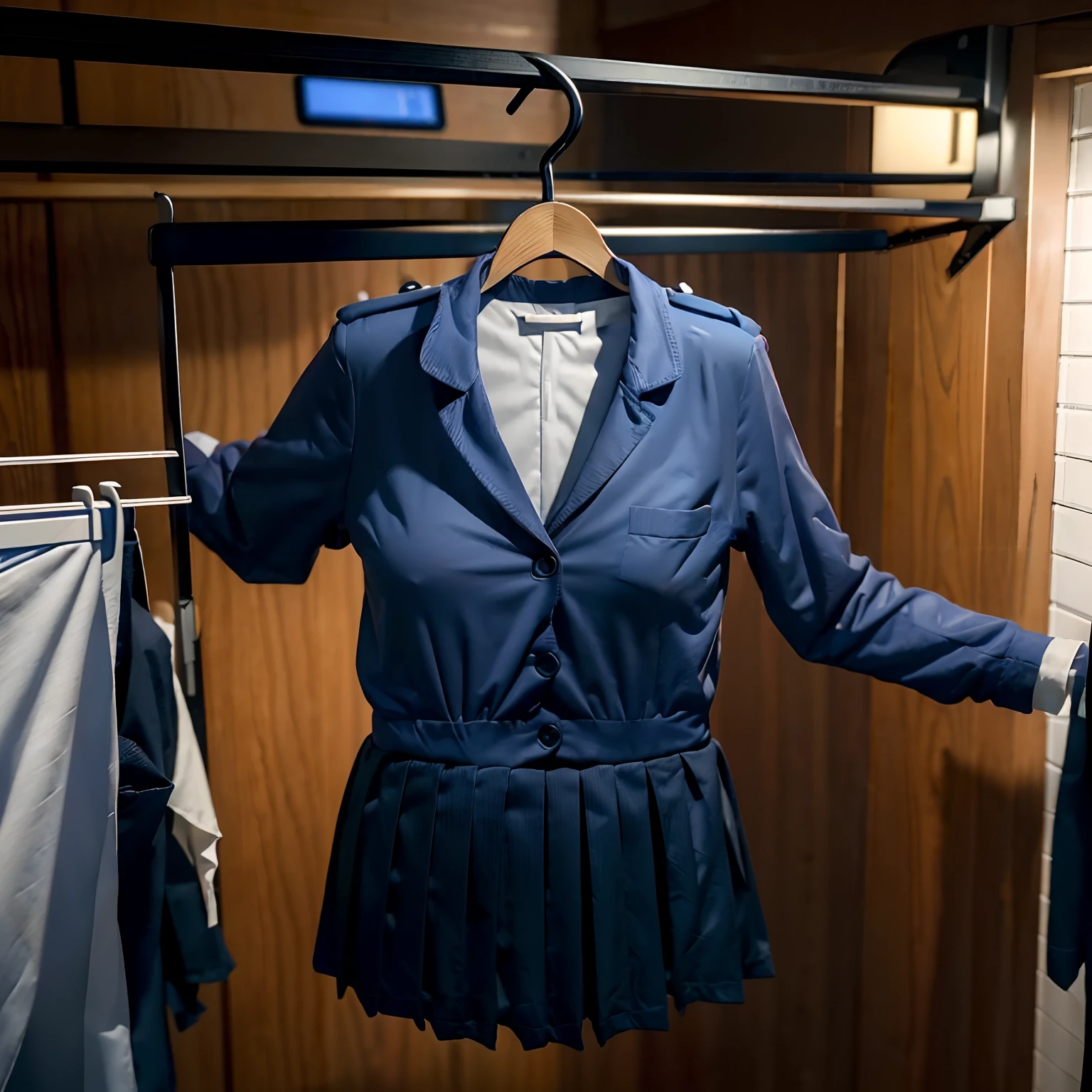 school uniforms, ((invisible, no humans:1.5, headless:1.5, handless, legless)), cute big breast, on hanger, (hang out the school uniform:1.5), (hang out the laundry:1.5), (school uniforms on hanger swells as if worn by invisible girls:1.7), (close-up to breasts), hanger head,
(8k, RAW photo, best quality, masterpiece:1.2), (realistic, photo-realistic:1.37), photon mapping, radiosity, ((Hasselblad photography)), physically-based rendering