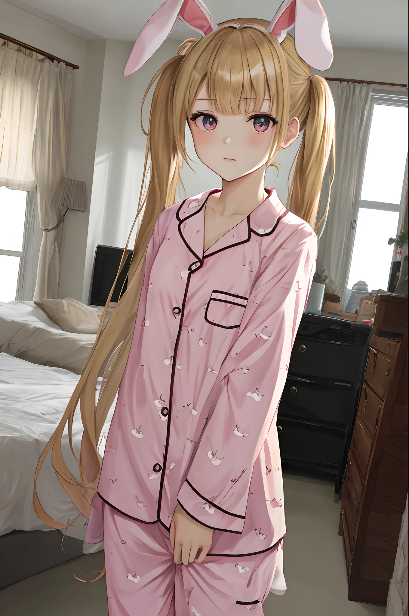 Girl, Blonde, Twin Tails, Rabbit Ears, Loli, Pajamas
Small Tits Anime