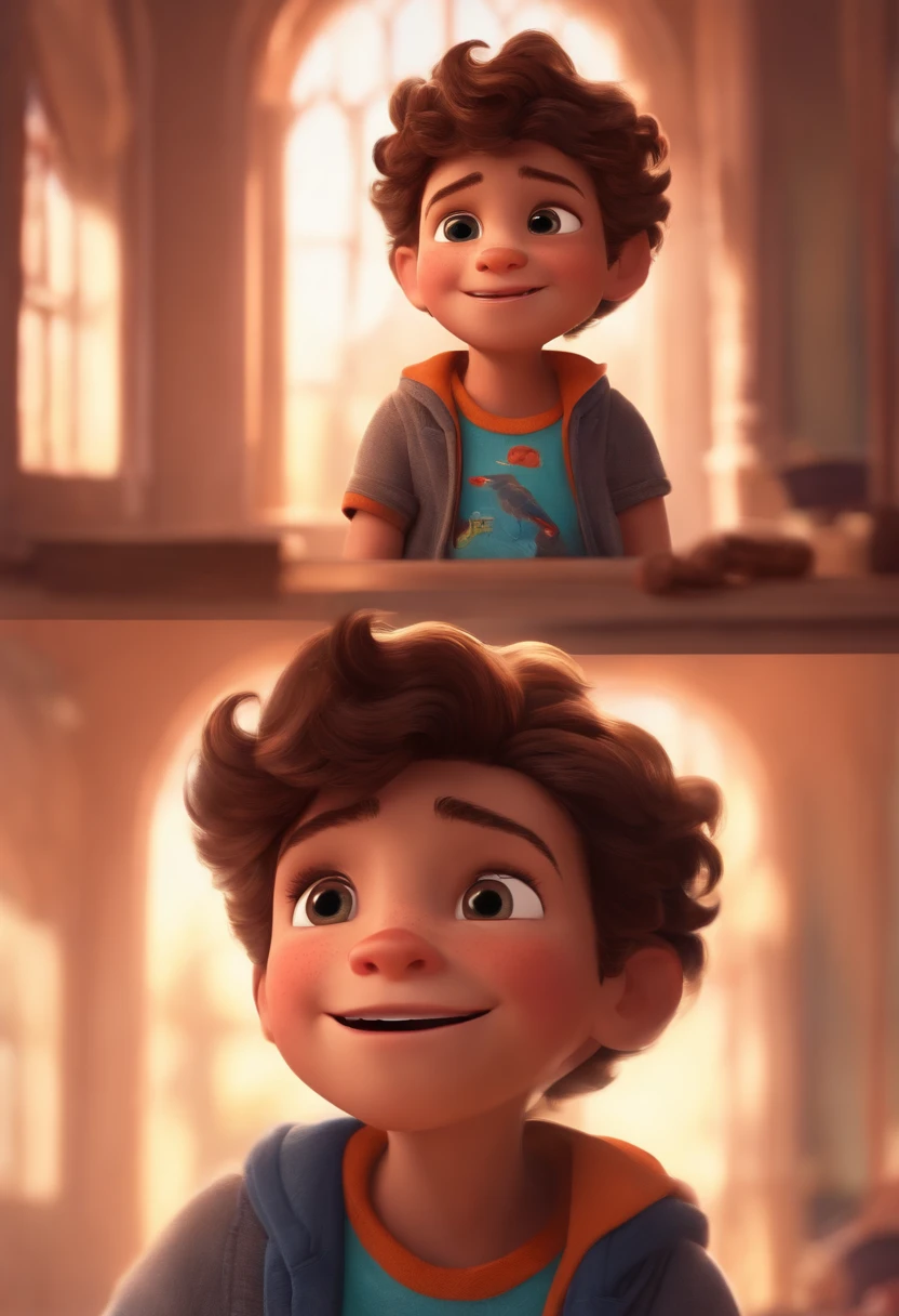 Image of a boy for a story in a YouTube video in Pixar format, He's the little allabester, He's the class leader, He's outgoing, Playful and gets up for a lot of things