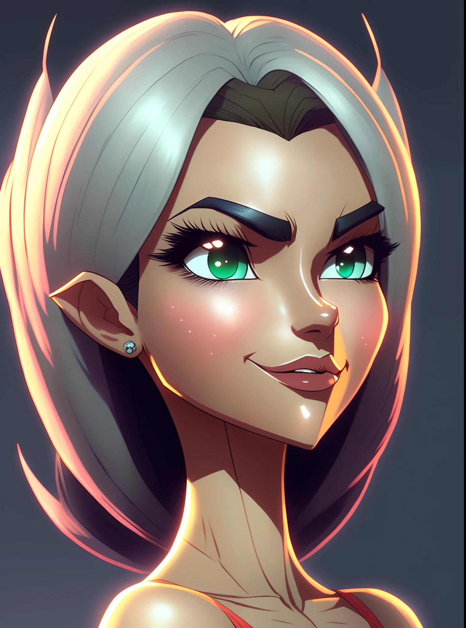 um close up de um mulher de cabelo castanho com mechas mais claras, retrato facial de cima, Personagem de close up, animation movie still, rich in epic detail, animation style rendering, in style of disney animation, um retrato do personagem, inspired by John Luke, style of disney animation, animado ainda, close-up do personagem