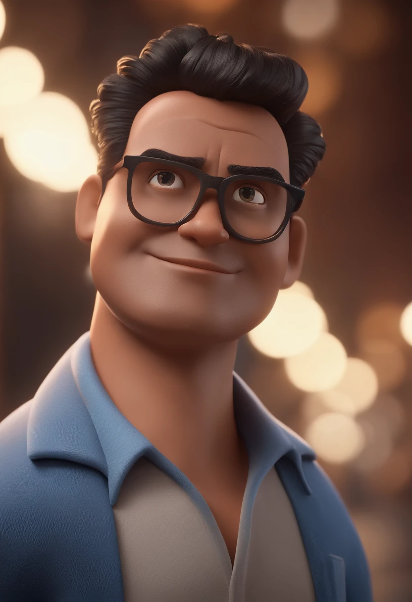Cartoon character of a man with black glasses and a blue shirt, animation character, Caractere estilizado, animation style rendering, 3D estilizado, Arnold Maya render, 3 d render stylized, toon render keyshot, Personagem 3D, Personagem 3D, 3d rendering stylized, 3 d character render, personagem de desenho animado, Personagem de close up, Pose de personagem, (Estilo Pixar) (master part:1.2) (Bokeh) (best quality) (pele detalhada) (textura detalhada) (8k) (argila) (Cinematic lighting) (foco nítido