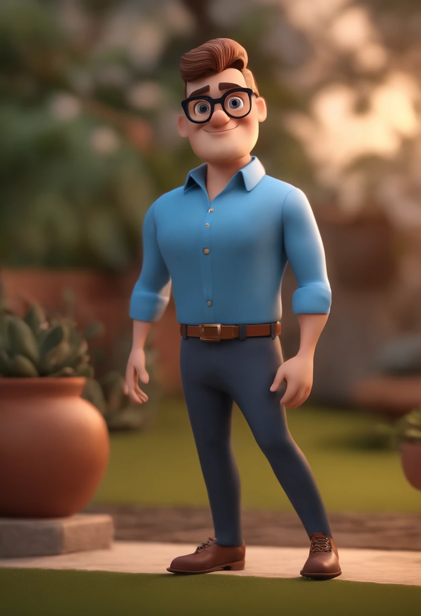 Cartoon character of a man with black glasses and a blue shirt, animation character, Caractere estilizado, animation style rendering, 3D estilizado, Arnold Maya render, 3 d render stylized, toon render keyshot, Personagem 3D, Personagem 3D, 3d rendering stylized, 3 d character render, personagem de desenho animado, Personagem de close up, Pose de personagem, (Estilo Pixar) (master part:1.2) (Bokeh) (best quality) (pele detalhada) (textura detalhada) (8k) (argila) (Cinematic lighting) (foco nítido