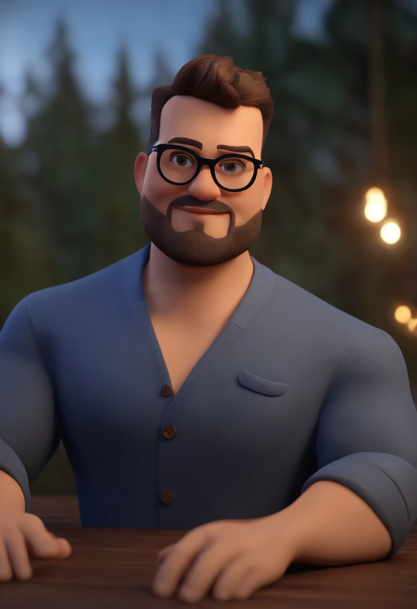 Cartoon character of a man wearing black glasses and a blue shirt, um personagem animado, Caractere estilizado, animation style rendering, 3D estilizado, Arnold Maya render, 3 d render stylized, toon render keyshot, Personagem 3D, Personagem 3D, 3d rendering stylized, 3 d character render, personagem de desenho animado, Personagem de close up, Pose de personagem, (Estilo Pixar) (master part:1.2) (Bokeh) (best quality) (pele detalhada) (textura detalhada) (8k) (argila) (Cinematic lighting) (foco nítido,Senta e vaza a parte superior do corpo