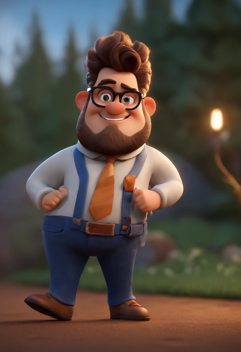 Cartoon character of a man with black glasses, cabelo cacheado marrom escuro e uma camisa azul, animation character, Caractere estilizado, animation style rendering, 3D estilizado, Arnold Maya render, 3 d render stylized, toon render keyshot, Personagem 3D, Personagem 3D, 3d rendering stylized, 3 d character render, personagem de desenho animado, Personagem de close up, Pose de personagem, (Estilo Pixar) (master part:1.2) (Bokeh) (best quality) (pele detalhada) (textura detalhada) (8k) (argila) (Cinematic lighting) (foco nítido