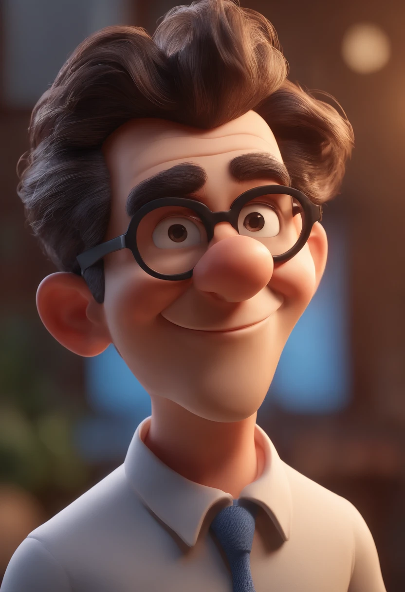 personagem dos desenhos animados de um homem gordo, cabelos grisalhos, calvo, with blue glasses and a dress shirt, animation character, Caractere estilizado, animation style rendering, 3D estilizado, Arnold Maya render, 3 d render stylized, toon render keyshot, Personagem 3D, Personagem 3D, 3d rendering stylized, 3 d character render, personagem de desenho animado, Personagem de close up, Pose de personagem,  (Estilo Pixar) (master part:1.2) (Bokeh) (best quality) (pele detalhada) (textura detalhada) (8k) (argila) (Cinematic lighting) (foco nítido