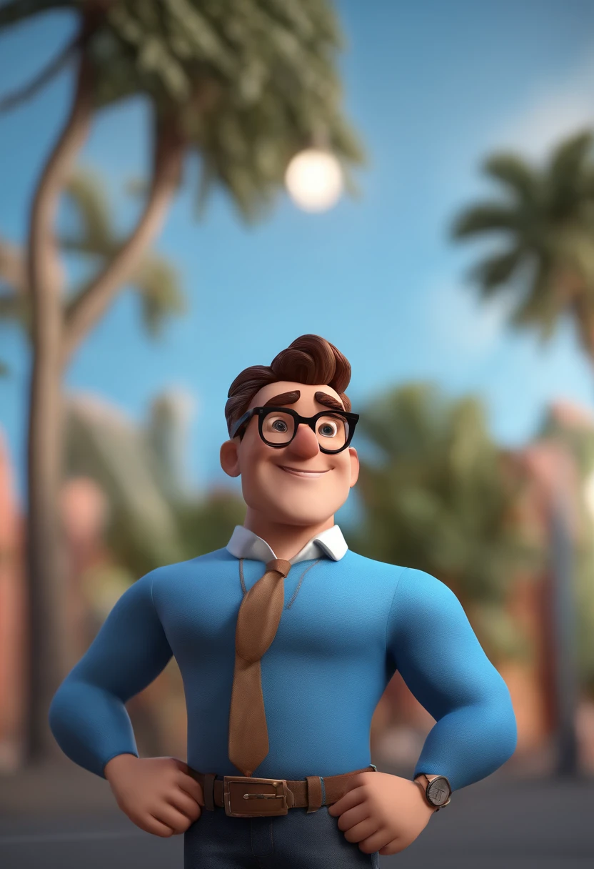 Cartoon character of a man with black glasses and a blue shirt, animation character, Caractere estilizado, animation style rendering, 3D estilizado, Arnold Maya render, 3 d render stylized, toon render keyshot, Personagem 3D, Personagem 3D, 3d rendering stylized, 3 d character render, personagem de desenho animado, Personagem de close up, Pose de personagem, (Estilo Pixar) (master part:1.2) (Bokeh) (best quality) (pele detalhada) (textura detalhada) (8k) (argila) (Cinematic lighting) (foco nítido