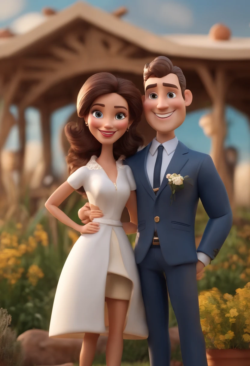 Cartoon characters of a man and a woman who are posing for a photo, Adorable and happy couple, casal sorridente, imagem interna, imagem de perfil, retrato de casal, Caractere estilizado, animation style rendering, 3D estilizado, Arnold Maya render, 3 d render stylized, toon render keyshot, Personagem 3D, Personagem 3D, 3d rendering stylized, 3 d character render, personagem de desenho animado, Personagem de close up, Pose de personagem, (Estilo Pixar) (master part:1.2) (Bokeh) (melhor qualidade) (pele detalhada) (textura detalhada) (8k) (argila) (Cinematic lighting)
