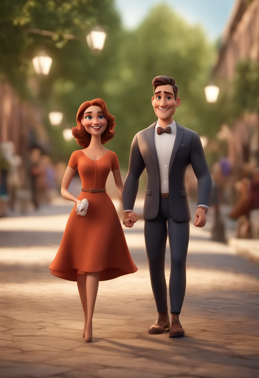 Cartoon characters of a man and a woman who are posing for a photo, Adorable and happy couple, casal sorridente,   imagem interna, imagem de perfil, retrato de casal, Caractere estilizado, animation style rendering, 3D estilizado, Arnold Maya render, 3 d render stylized, toon render keyshot, Personagem 3D, Personagem 3D, 3d rendering stylized, 3 d character render, personagem de desenho animado, Personagem de close up, Pose de personagem, (Estilo Pixar) (master part:1.2) (Bokeh) (melhor qualidade) (pele detalhada) (textura detalhada) (8k) (argila) (Cinematic lighting)