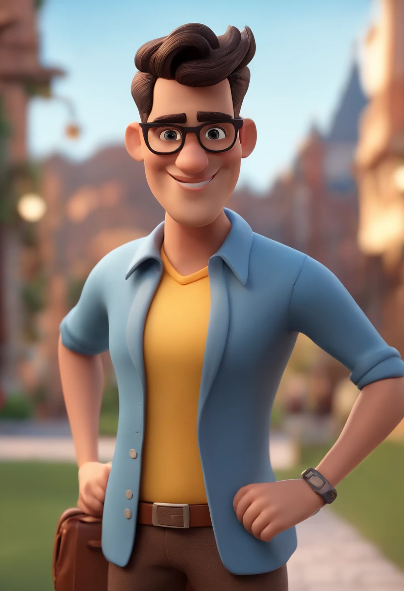 Cartoon character of a man without glasses, baixinho, gordinho, Black hair and medium size, camisa social branca, animation character, Caractere estilizado, animation style rendering, 3D estilizado, Arnold Maya render, 3 d render stylized, toon render keyshot, Personagem 3D, Personagem 3D, 3d rendering stylized, 3 d character render, personagem de desenho animado, Personagem de close up, Pose de personagem, (Estilo Pixar) (master part:1.2) (Bokeh) (best quality) (pele detalhada) (textura detalhada) (8k) (argila) (Cinematic lighting) (foco nítido