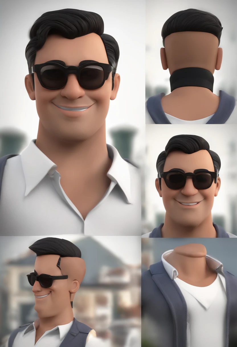 Cartoon character of a man without glasses, baixinho, gordinho, Black hair and medium size, camisa social branca, animation character, Caractere estilizado, animation style rendering, 3D estilizado, Arnold Maya render, 3 d render stylized, toon render keyshot, Personagem 3D, Personagem 3D, 3d rendering stylized, 3 d character render, personagem de desenho animado, Personagem de close up, Pose de personagem, (Estilo Pixar) (master part:1.2) (Bokeh) (best quality) (pele detalhada) (textura detalhada) (8k) (argila) (Cinematic lighting) (foco nítido