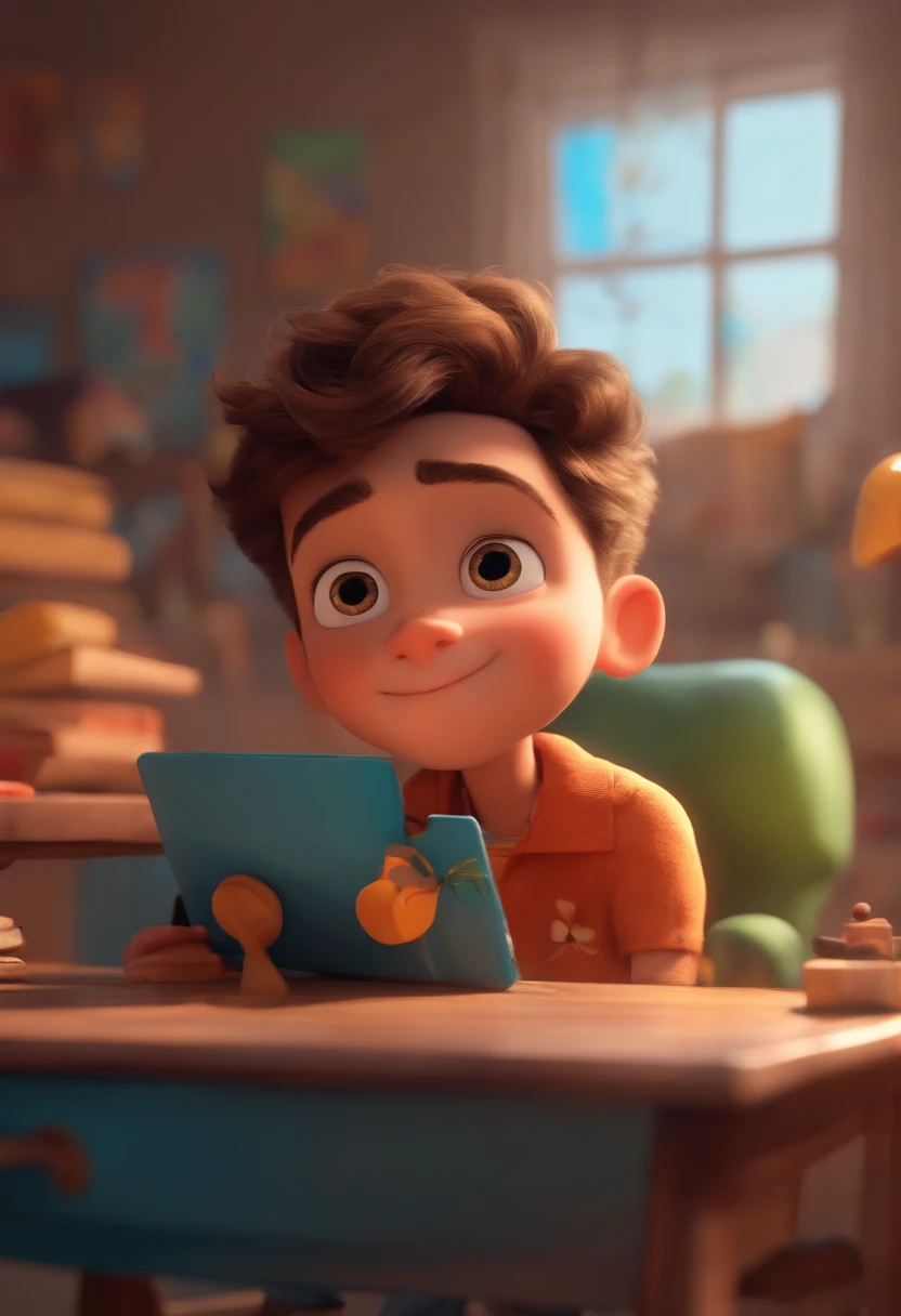 Image of a boy for a story in a YouTube video in Pixar format, He's the allabester, He's the class leader, He's outgoing, Playful and gets up for a lot of things